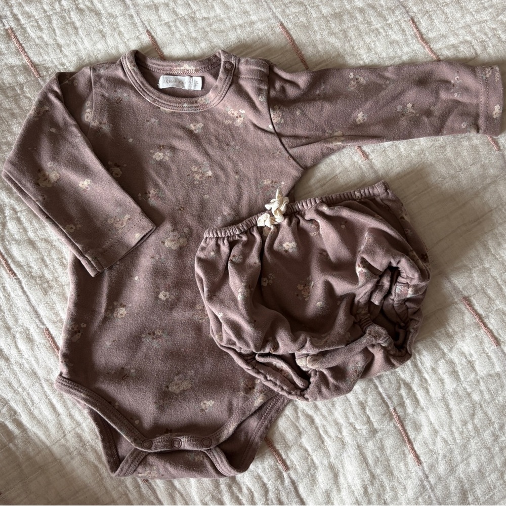 Jamie Kay Mauve Floral Baby Bodysuit & Bloomers Set
